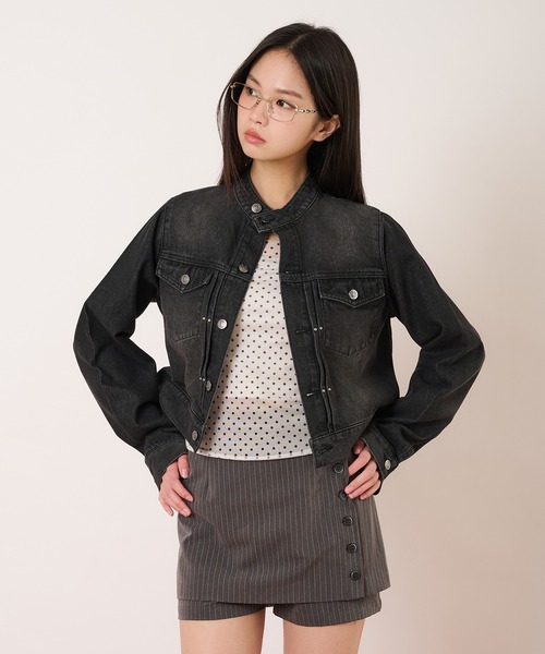 hazyl（ヘイジル）の「compact denim riders jacket / コンパクトデニムライダースジャケット（ブルゾン・レディース・インディゴブルー/ブラック・フリー）」の12枚目の写真