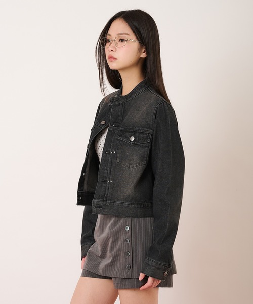 hazyl（ヘイジル）の「compact denim riders jacket / コンパクトデニムライダースジャケット（ブルゾン・レディース・インディゴブルー/ブラック・フリー）」の13枚目の写真