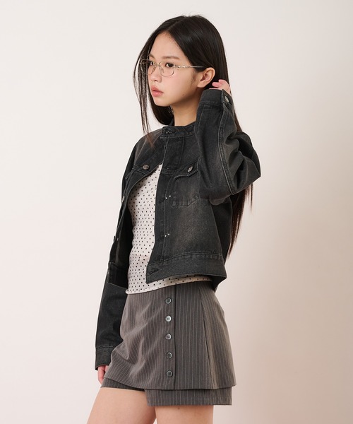 hazyl（ヘイジル）の「compact denim riders jacket / コンパクトデニムライダースジャケット（ブルゾン・レディース・インディゴブルー/ブラック・フリー）」の14枚目の写真