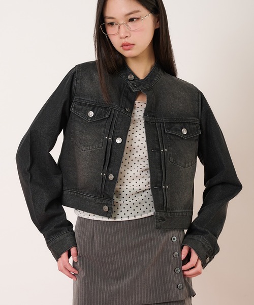 hazyl（ヘイジル）の「compact denim riders jacket / コンパクトデニムライダースジャケット（ブルゾン・レディース・インディゴブルー/ブラック・フリー）」の3枚目の写真