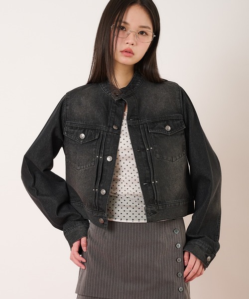 hazyl（ヘイジル）の「compact denim riders jacket / コンパクトデニムライダースジャケット（ブルゾン・レディース・インディゴブルー/ブラック・フリー）」の4枚目の写真
