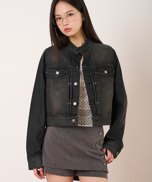 hazyl（ヘイジル）の「compact denim riders jacket / コンパクトデニムライダースジャケット（ブルゾン・レディース・インディゴブルー/ブラック・フリー）」の5枚目の写真