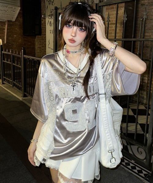 Ressaca(レサーカ)の「オーバーサイズレース切替ゲームシャツ(Tシャツ/カットソー・レディース・ホワイト/ブラック・M)」の4枚目の写真