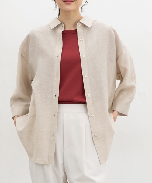 Honeys（ハニーズ）の「【ハニさら・接触冷感】７分袖ゆるシャツ（シャツ/ブラウス・レディース・ネイビー/ベージュ/モカ/ピンク/アイボリー/ブルーグレー・L/LL/M）」の5枚目の写真