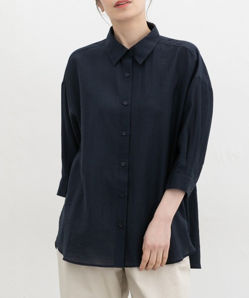 Honeys（ハニーズ）の「【ハニさら・接触冷感】７分袖ゆるシャツ（シャツ/ブラウス・レディース・ネイビー/ベージュ/モカ/ピンク/アイボリー/ブルーグレー・L/LL/M）」の6枚目の写真