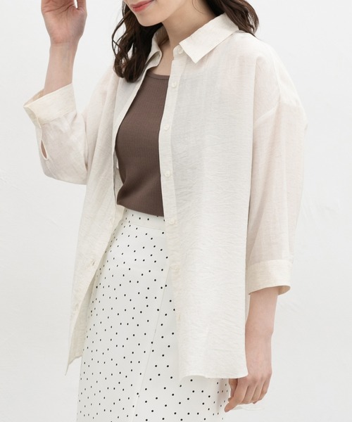 Honeys（ハニーズ）の「【ハニさら・接触冷感】７分袖ゆるシャツ（シャツ/ブラウス・レディース・ネイビー/ベージュ/モカ/ピンク/アイボリー/ブルーグレー・L/LL/M）」の2枚目の写真