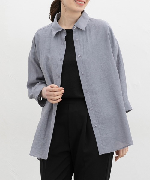 Honeys（ハニーズ）の「【ハニさら・接触冷感】７分袖ゆるシャツ（シャツ/ブラウス・レディース・ネイビー/ベージュ/モカ/ピンク/アイボリー/ブルーグレー・L/LL/M）」の3枚目の写真