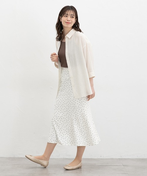 Honeys（ハニーズ）の「【ハニさら・接触冷感】７分袖ゆるシャツ（シャツ/ブラウス・レディース・ネイビー/ベージュ/モカ/ピンク/アイボリー/ブルーグレー・L/LL/M）」の8枚目の写真