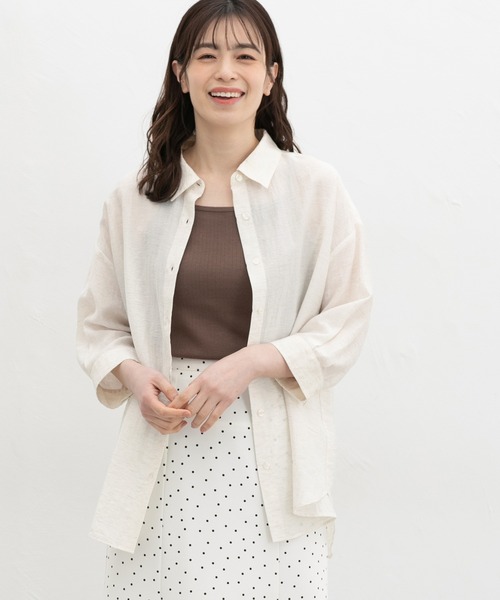 Honeys（ハニーズ）の「【ハニさら・接触冷感】７分袖ゆるシャツ（シャツ/ブラウス・レディース・ネイビー/ベージュ/モカ/ピンク/アイボリー/ブルーグレー・L/LL/M）」の9枚目の写真