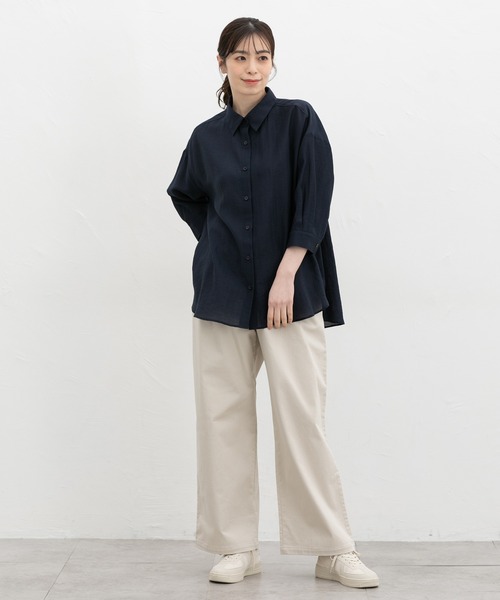 Honeys（ハニーズ）の「【ハニさら・接触冷感】７分袖ゆるシャツ（シャツ/ブラウス・レディース・ネイビー/ベージュ/モカ/ピンク/アイボリー/ブルーグレー・L/LL/M）」の10枚目の写真