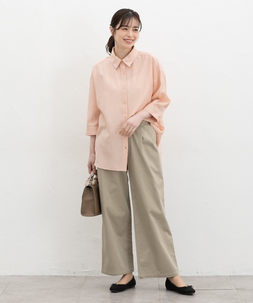 Honeys（ハニーズ）の「【ハニさら・接触冷感】７分袖ゆるシャツ（シャツ/ブラウス・レディース・ネイビー/ベージュ/モカ/ピンク/アイボリー/ブルーグレー・L/LL/M）」の12枚目の写真