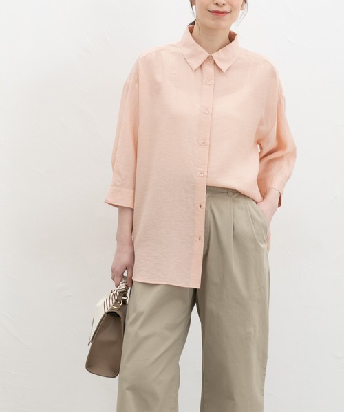 Honeys（ハニーズ）の「【ハニさら・接触冷感】７分袖ゆるシャツ（シャツ/ブラウス・レディース・ネイビー/ベージュ/モカ/ピンク/アイボリー/ブルーグレー・L/LL/M）」の13枚目の写真