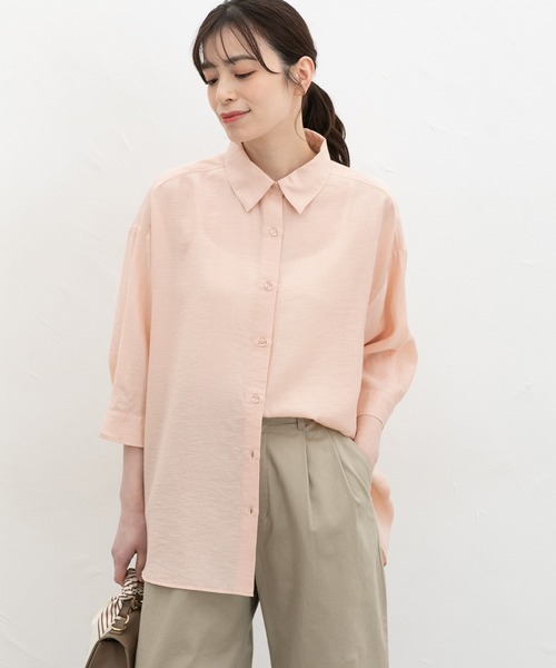 Honeys（ハニーズ）の「【ハニさら・接触冷感】７分袖ゆるシャツ（シャツ/ブラウス・レディース・ネイビー/ベージュ/モカ/ピンク/アイボリー/ブルーグレー・L/LL/M）」の14枚目の写真