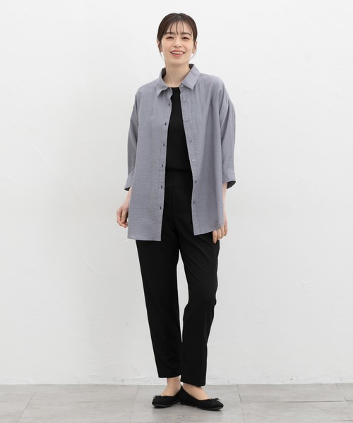 Honeys（ハニーズ）の「【ハニさら・接触冷感】７分袖ゆるシャツ（シャツ/ブラウス・レディース・ネイビー/ベージュ/モカ/ピンク/アイボリー/ブルーグレー・L/LL/M）」の15枚目の写真