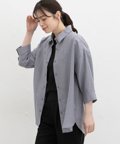 Honeys（ハニーズ）の「【ハニさら・接触冷感】７分袖ゆるシャツ（シャツ/ブラウス・レディース・ネイビー/ベージュ/モカ/ピンク/アイボリー/ブルーグレー・L/LL/M）」の16枚目の写真