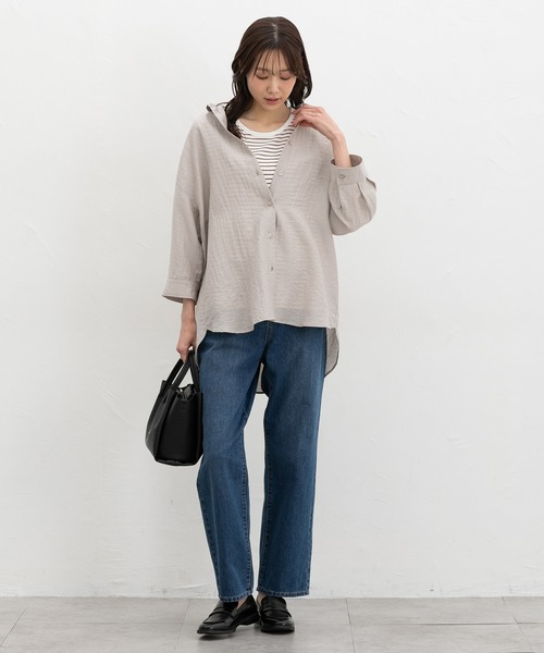 Honeys（ハニーズ）の「【ハニさら・接触冷感】７分袖ゆるシャツ（シャツ/ブラウス・レディース・ネイビー/ベージュ/モカ/ピンク/アイボリー/ブルーグレー・L/LL/M）」の17枚目の写真