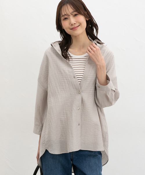 Honeys（ハニーズ）の「【ハニさら・接触冷感】７分袖ゆるシャツ（シャツ/ブラウス・レディース・ネイビー/ベージュ/モカ/ピンク/アイボリー/ブルーグレー・L/LL/M）」の19枚目の写真