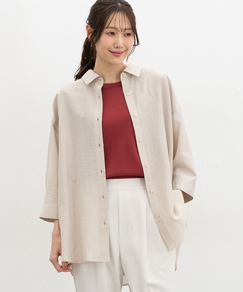 Honeys（ハニーズ）の「【ハニさら・接触冷感】７分袖ゆるシャツ（シャツ/ブラウス・レディース・ネイビー/ベージュ/モカ/ピンク/アイボリー/ブルーグレー・L/LL/M）」の21枚目の写真