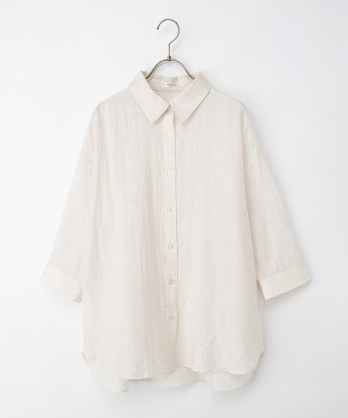 Honeys（ハニーズ）の「【ハニさら・接触冷感】７分袖ゆるシャツ（シャツ/ブラウス・レディース・ネイビー/ベージュ/モカ/ピンク/アイボリー/ブルーグレー・L/LL/M）」の22枚目の写真