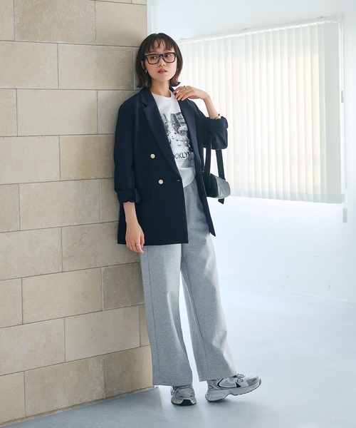 CROSS FUNCTION（クロスファンクション）の「《ストレッチ》エブ楽 スウェットワイドパンツ【CROSS FUNCTION/クロスファンクション】（スウェットパンツ・レディース・ブラック/杢グレー・M/L/LL）」の3枚目の写真