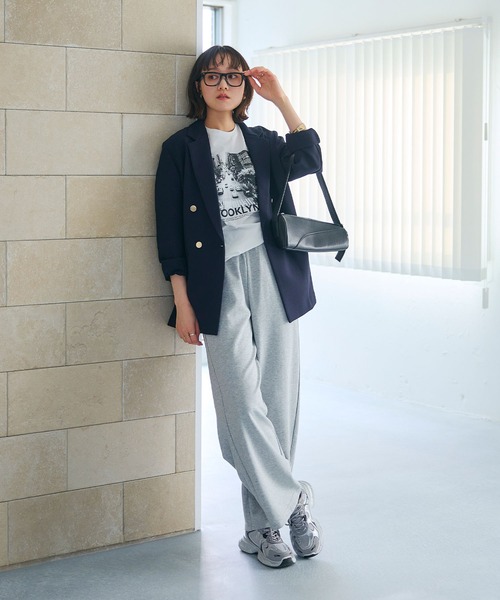 CROSS FUNCTION（クロスファンクション）の「《ストレッチ》エブ楽 スウェットワイドパンツ【CROSS FUNCTION/クロスファンクション】（スウェットパンツ・レディース・ブラック/杢グレー・M/L/LL）」の4枚目の写真