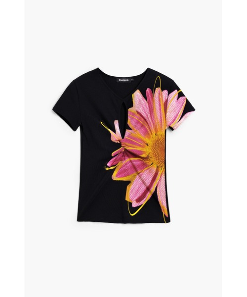 Desigual(デシグアル)の「ビッグフラワープリントスリットリブTシャツ(Tシャツ/カットソー・レディース・ブラック・XL/L/M/S/XS)」の8枚目の写真