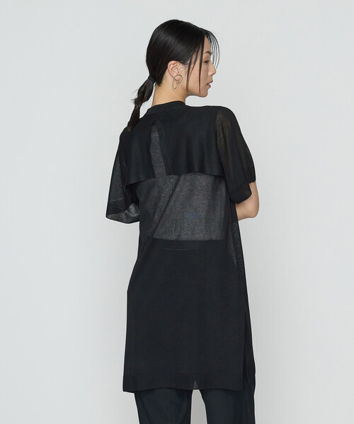 Gabardine K.T(ギャバジンケーティー)の「シャイニーシアーヤーン シアーロングカーデ(カーディガン/ボレロ・レディース・ダークブラウン/ブラック・9号)」の2枚目の写真