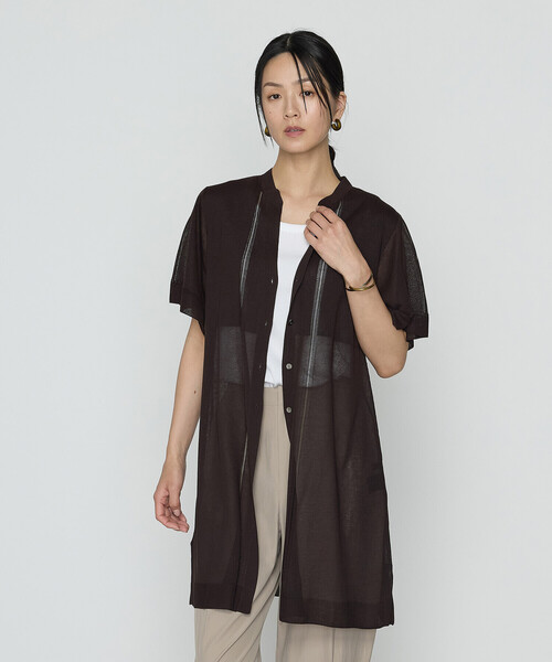 Gabardine K.T(ギャバジンケーティー)の「シャイニーシアーヤーン シアーロングカーデ(カーディガン/ボレロ・レディース・ダークブラウン/ブラック・9号)」の9枚目の写真
