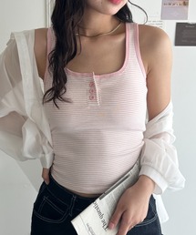 D&G BEACHWEAR ジュース柄 肩紐 リボン タンクトップ ピンク M sugar nine 水着 肩フリルツイード柄ビキニ 2点セット レディース