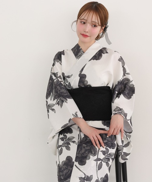 one after another NICE CLAUP（ワンアフターアナザーナイスクラップ）の「【1人で着られる】セパレート浴衣 / 浴衣+作り帯セット【接触冷感/吸水速乾】（浴衣・レディース・ホワイト系その他・FREE）」の11枚目の写真