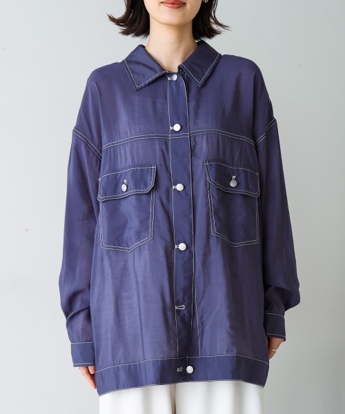 Bou Jeloud(ブージュルード)の「シアーシャツジャケット(Tシャツ/カットソー・レディース・ホワイト/ネイビー・MEDIUM)」の19枚目の写真