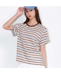 マルチストライプ半袖Tシャツアイボリー