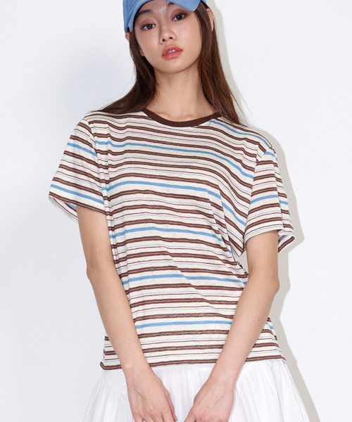 OPENING SUNSHINE（オープニングサンシャイン）の「マルチストライプ半袖Tシャツアイボリー（Tシャツ/カットソー・レディース・アイボリー・FREE）」の2枚目の写真