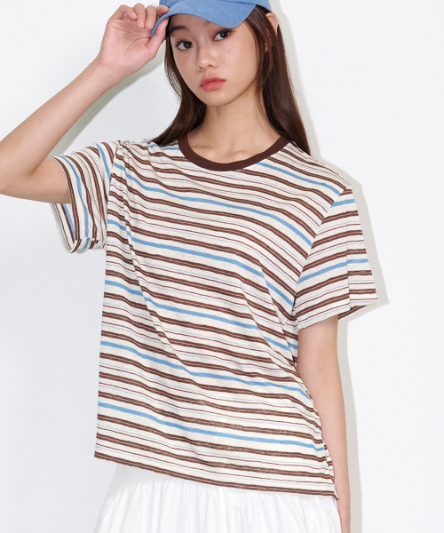 OPENING SUNSHINE（オープニングサンシャイン）の「マルチストライプ半袖Tシャツアイボリー（Tシャツ/カットソー・レディース・アイボリー・FREE）」の3枚目の写真