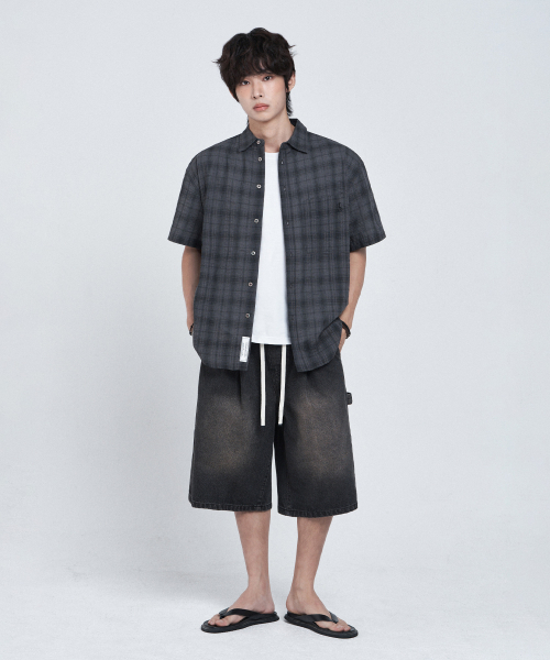 LEMAIN SECOND（リメインセカンド）の「チェックオーバーサイズ半袖シャツ[チャコール]（Tシャツ/カットソー・レディース・その他・MEDIUM/LARGE）」の18枚目の写真