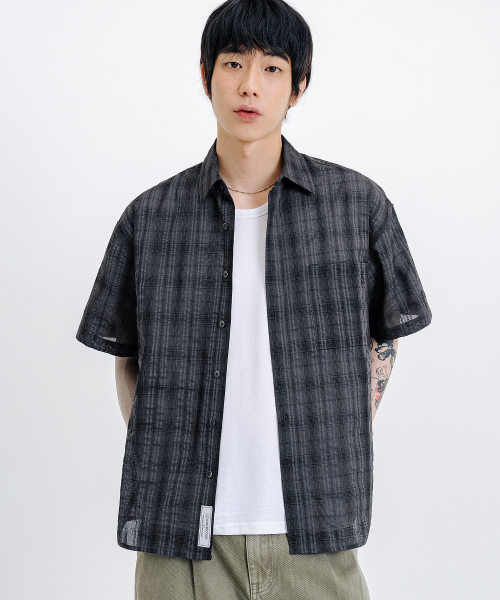 LEMAIN SECOND（リメインセカンド）の「チェックオーバーサイズ半袖シャツ[チャコール]（Tシャツ/カットソー・レディース・その他・MEDIUM/LARGE）」の21枚目の写真
