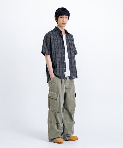 LEMAIN SECOND（リメインセカンド）の「チェックオーバーサイズ半袖シャツ[チャコール]（Tシャツ/カットソー・レディース・その他・MEDIUM/LARGE）」の22枚目の写真
