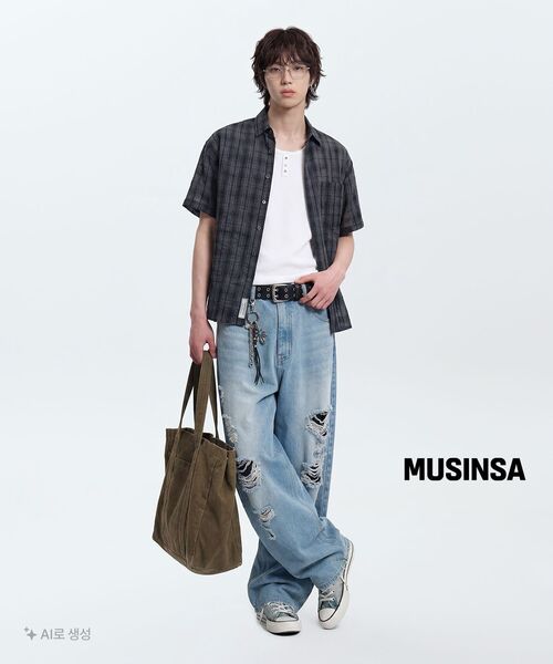 LEMAIN SECOND（リメインセカンド）の「チェックオーバーサイズ半袖シャツ[チャコール]（Tシャツ/カットソー・レディース・その他・MEDIUM/LARGE）」の2枚目の写真