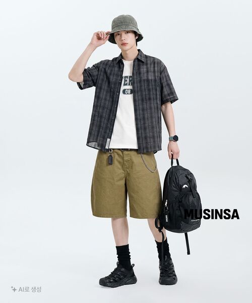 LEMAIN SECOND（リメインセカンド）の「チェックオーバーサイズ半袖シャツ[チャコール]（Tシャツ/カットソー・レディース・その他・MEDIUM/LARGE）」の9枚目の写真