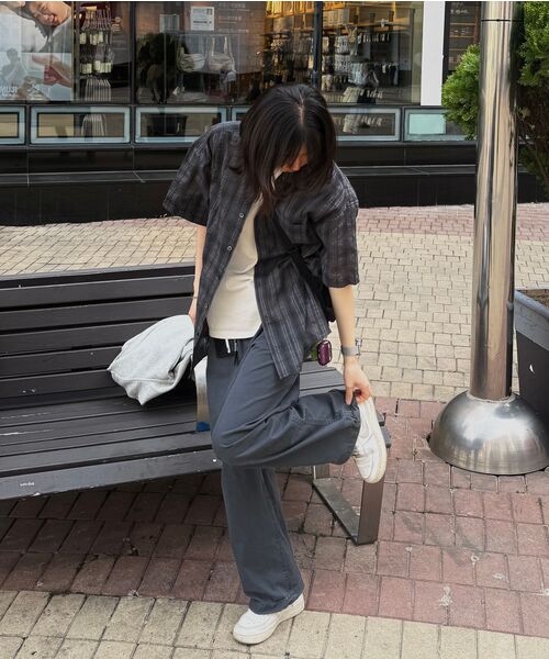 LEMAIN SECOND（リメインセカンド）の「チェックオーバーサイズ半袖シャツ[チャコール]（Tシャツ/カットソー・レディース・その他・MEDIUM/LARGE）」の13枚目の写真