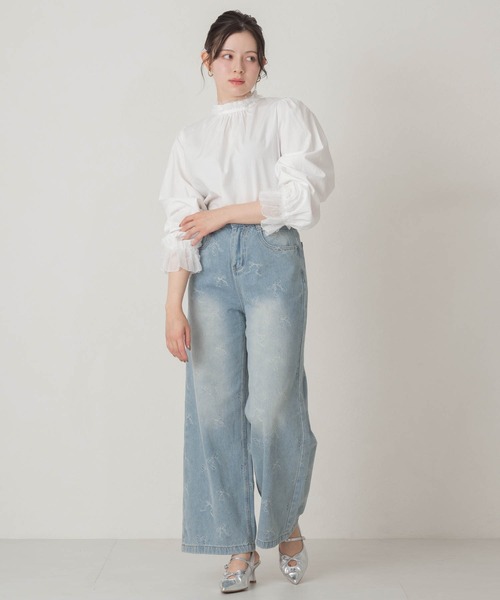 MISCH MASCH(ミッシュマッシュ)の「2026春夏新作 一部店舗限定 リボンモチーフデニムワイドパンツ(その他パンツ・レディース・ブルー/ホワイト・S/M)」の5枚目の写真