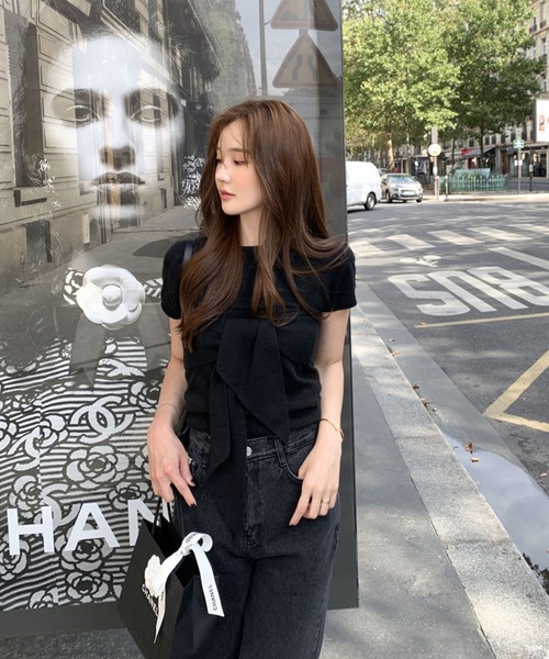 meJane（ミージェーン）の「半そでニットトップス × リボンベアトップ アンサンブル（アンサンブル・レディース・ブラック・FREE）」の8枚目の写真