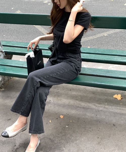 meJane（ミージェーン）の「半そでニットトップス × リボンベアトップ アンサンブル（アンサンブル・レディース・ブラック・FREE）」の3枚目の写真