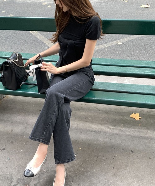 meJane（ミージェーン）の「半そでニットトップス × リボンベアトップ アンサンブル（アンサンブル・レディース・ブラック・FREE）」の2枚目の写真