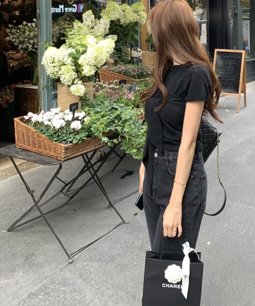 meJane（ミージェーン）の「半そでニットトップス × リボンベアトップ アンサンブル（アンサンブル・レディース・ブラック・FREE）」の4枚目の写真