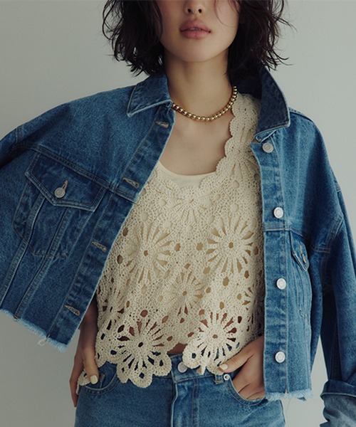 studio CLIP（スタディオクリップ）の「【daily CLIP】フラワーモチーフクロシェノースリーブ（タンクトップ・レディース・ホワイト/ブラック・FREE）」の13枚目の写真