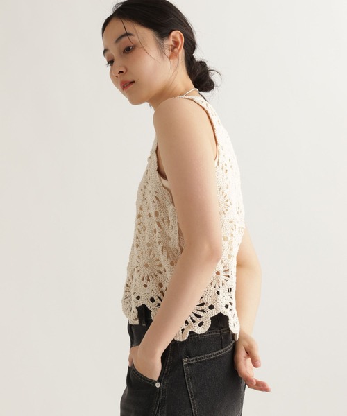 studio CLIP（スタディオクリップ）の「【daily CLIP】フラワーモチーフクロシェノースリーブ（タンクトップ・レディース・ホワイト/ブラック・FREE）」の15枚目の写真