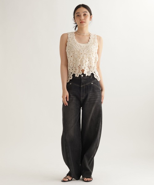 studio CLIP（スタディオクリップ）の「【daily CLIP】フラワーモチーフクロシェノースリーブ（タンクトップ・レディース・ホワイト/ブラック・FREE）」の18枚目の写真