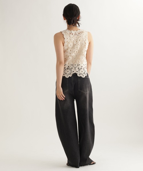 studio CLIP（スタディオクリップ）の「【daily CLIP】フラワーモチーフクロシェノースリーブ（タンクトップ・レディース・ホワイト/ブラック・FREE）」の20枚目の写真