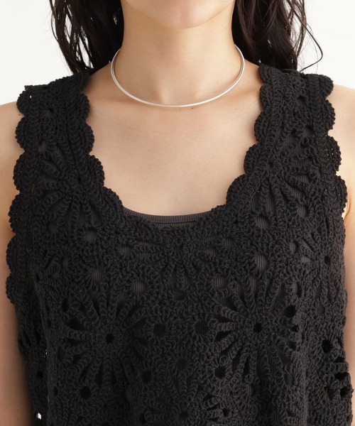 studio CLIP（スタディオクリップ）の「【daily CLIP】フラワーモチーフクロシェノースリーブ（タンクトップ・レディース・ホワイト/ブラック・FREE）」の7枚目の写真